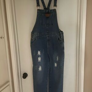 NEVER WORN Distressed Blue Denim Overalls